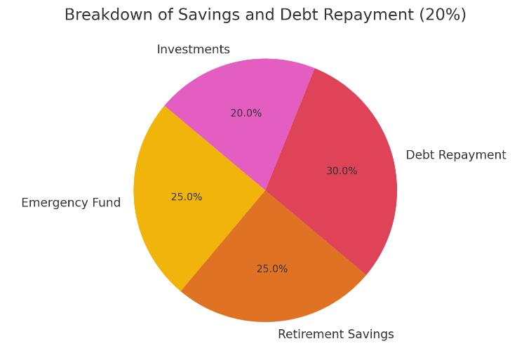 Breakdown of savings and debt repayment (20%) Breakdown of savings and debt repayment (20%)