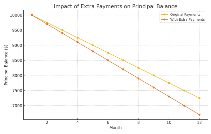 Impact of extra payments on principal balance Impact of extra payments on principal balance